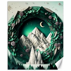 Christmas Wreath Winter Mountains Snow Stars Moon Canvas 11  X 14 