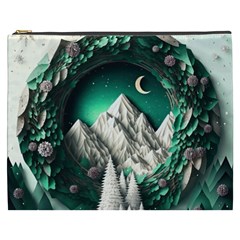 Christmas Wreath Winter Mountains Snow Stars Moon Cosmetic Bag (xxxl) by Ravend