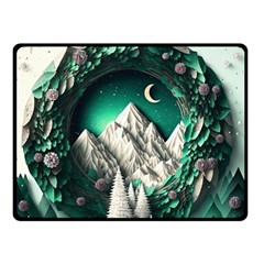 Christmas Wreath Winter Mountains Snow Stars Moon Two Sides Fleece Blanket (small)