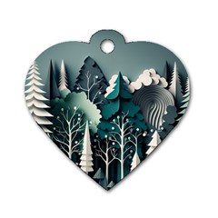 Forest Papercraft Trees Background Dog Tag Heart (two Sides)