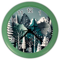 Forest Papercraft Trees Background Color Wall Clock