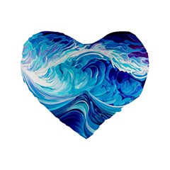 Tsunami Waves Ocean Sea Nautical Nature Water Standard 16  Premium Heart Shape Cushions by Ravend