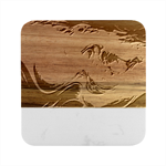 Tsunami Waves Ocean Sea Nautical Nature Water Marble Wood Coaster (Square) Front