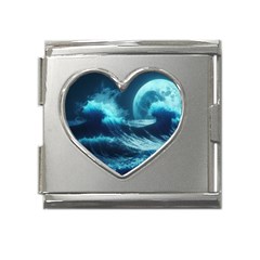 Moonlight High Tide Storm Tsunami Waves Ocean Sea Mega Link Heart Italian Charm (18mm)