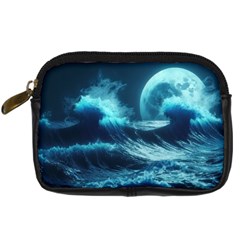 Moonlight High Tide Storm Tsunami Waves Ocean Sea Digital Camera Leather Case
