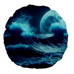 Moonlight High Tide Storm Tsunami Waves Ocean Sea Large 18  Premium Flano Round Cushions