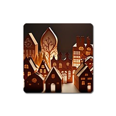 Gingerbread House Gingerbread Christmas Xmas Winter Square Magnet by Ravend