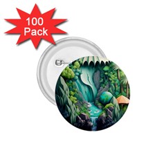 Waterfall Jungle Nature Paper Craft Trees Tropical 1 75  Buttons (100 Pack) 