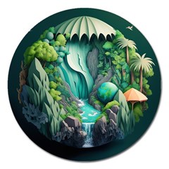 Waterfall Jungle Nature Paper Craft Trees Tropical Magnet 5  (round)