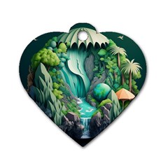 Waterfall Jungle Nature Paper Craft Trees Tropical Dog Tag Heart (two Sides) by Ravend