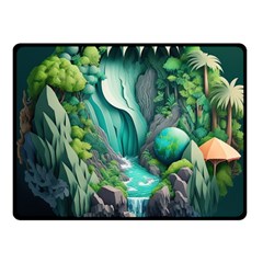 Waterfall Jungle Nature Paper Craft Trees Tropical Fleece Blanket (small)