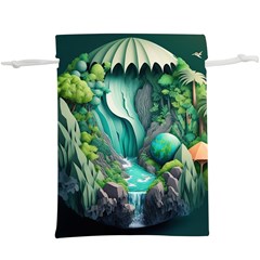 Waterfall Jungle Nature Paper Craft Trees Tropical Lightweight Drawstring Pouch (xl) by Ravend