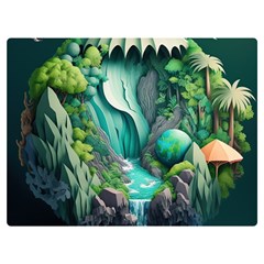 Waterfall Jungle Nature Paper Craft Trees Tropical Two Sides Premium Plush Fleece Blanket (extra Small) by Ravend