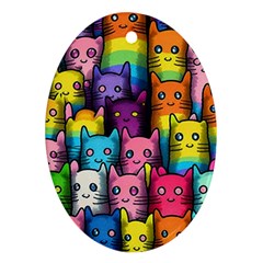 Cats Rainbow Pattern Colorful Feline Pets Oval Ornament (two Sides)