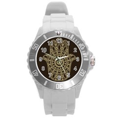 Hamsa-hand-drawn-symbol-with-flower-decorative-pattern Round Plastic Sport Watch (l) by Salman4z