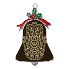 Hamsa-hand-drawn-symbol-with-flower-decorative-pattern Metal Holly Leaf Bell Ornament