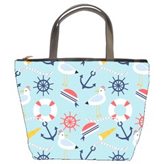 Nautical-marine-symbols-seamless-pattern Bucket Bag by Salman4z