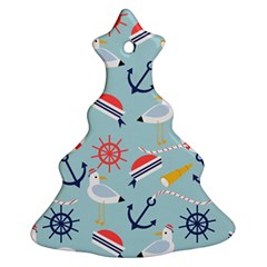 Nautical-marine-symbols-seamless-pattern Christmas Tree Ornament (Two Sides)