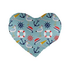 Nautical-marine-symbols-seamless-pattern Standard 16  Premium Flano Heart Shape Cushions