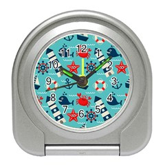 Seamless-pattern-nautical-icons-cartoon-style Travel Alarm Clock by Salman4z