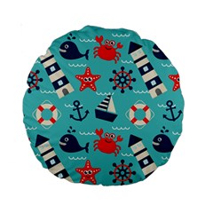 Seamless-pattern-nautical-icons-cartoon-style Standard 15  Premium Round Cushions