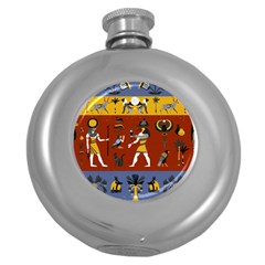 Ancient-egyptian-religion-seamless-pattern Round Hip Flask (5 Oz) by Salman4z