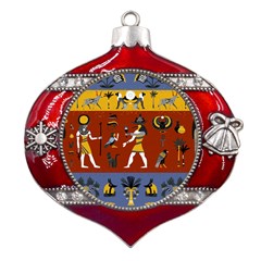 Ancient-egyptian-religion-seamless-pattern Metal Snowflake And Bell Red Ornament by Salman4z