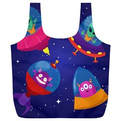 Cartoon-funny-aliens-with-ufo-duck-starry-sky-set Full Print Recycle Bag (xl) by Salman4z