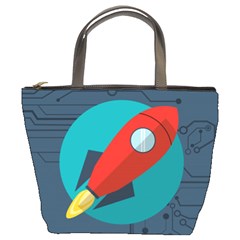 Rocket-with-science-related-icons-image Bucket Bag by Salman4z