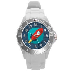 Rocket-with-science-related-icons-image Round Plastic Sport Watch (l) by Salman4z