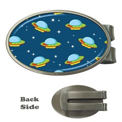 Seamless-pattern-ufo-with-star-space-galaxy-background Money Clips (oval)  by Salman4z