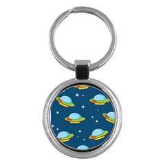 Seamless-pattern-ufo-with-star-space-galaxy-background Key Chain (round) by Salman4z