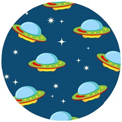 Seamless-pattern-ufo-with-star-space-galaxy-background Wooden Puzzle Round by Salman4z