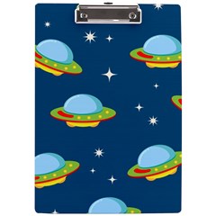 Seamless-pattern-ufo-with-star-space-galaxy-background A4 Acrylic Clipboard by Salman4z