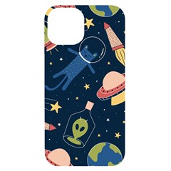 Seamless-pattern-with-funny-aliens-cat-galaxy Iphone 14 Black Uv Print Case by Salman4z