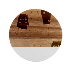 Seamless-pattern-cute-cat-cartoons Marble Wood Coaster (round) by Salman4z