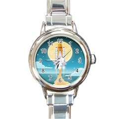 Space-exploration-illustration Round Italian Charm Watch by Salman4z