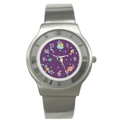 Space-travels-seamless-pattern-vector-cartoon Stainless Steel Watch