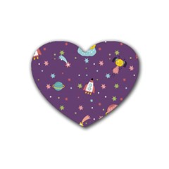 Space-travels-seamless-pattern-vector-cartoon Rubber Heart Coaster (4 Pack) by Salman4z