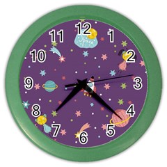 Space-travels-seamless-pattern-vector-cartoon Color Wall Clock