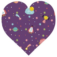 Space-travels-seamless-pattern-vector-cartoon Wooden Puzzle Heart by Salman4z