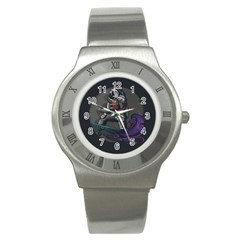 Illustration-astronaut-cosmonaut-paying-skateboard-sport-space-with-astronaut-suit Stainless Steel Watch by Salman4z