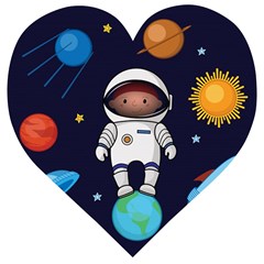 Boy-spaceman-space-rocket-ufo-planets-stars Wooden Puzzle Heart by Salman4z