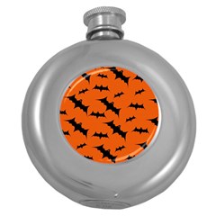 Halloween-card-with-bats-flying-pattern Round Hip Flask (5 Oz) by Salman4z