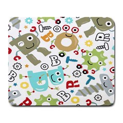 Seamless-pattern-vector-with-funny-robots-cartoon Large Mousepad by Salman4z