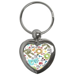 Seamless-pattern-vector-with-funny-robots-cartoon Key Chain (heart) by Salman4z