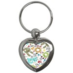 Seamless-pattern-vector-with-funny-robots-cartoon Key Chain (Heart) Front