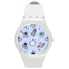 Seamless-pattern-with-space-theme Round Plastic Sport Watch (m) by Salman4z