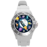 Spaceship-astronaut-space Round Plastic Sport Watch (L) Front