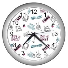 Music-themed-doodle-seamless-background Wall Clock (silver)